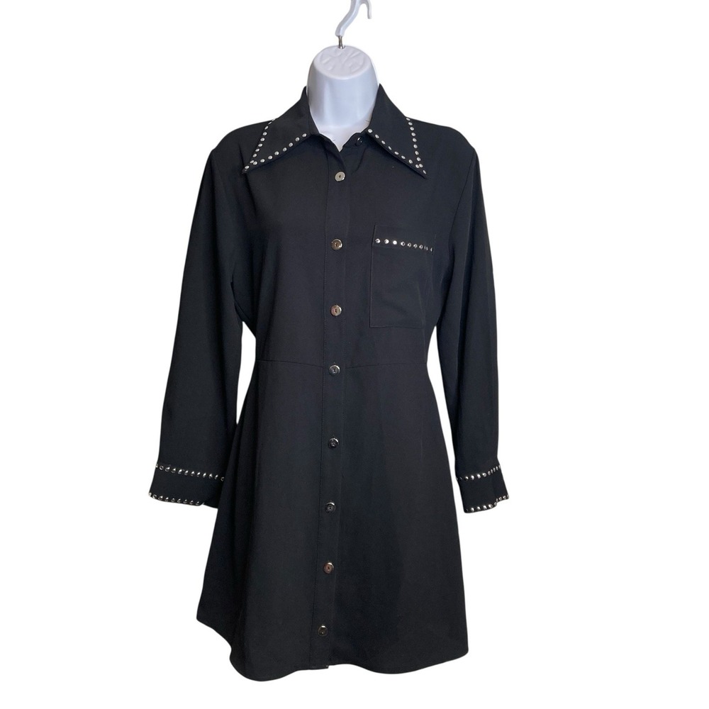 Zara Women's Black Studded Mini Shirt Dress Size XS Punk Rockabilly Edgy Grunge